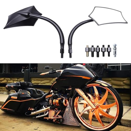 8mm/10mm Silver Motorcycle Rear View Side Mirrors Compatible With Cruiser Chopper Sportster Dyna Softail Street Bike Scooter Dirt Bike and More